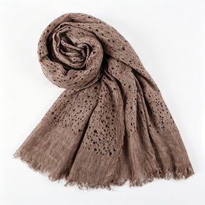 WJ197  Plain Polka Dot Polyester Crinkle Hijab with Short Fringe