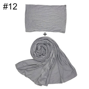 ND474  85*185cm Large Size Plain Mercerized Cotton Soft Jersey Hijab with Undercap Set