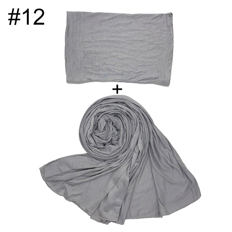 ND474  85*185cm Large Size Plain Mercerized Cotton Soft Jersey Hijab with Undercap Set
