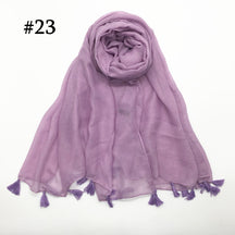ND06  Plain Polyester Flat-Finish Tassel-End Hijab