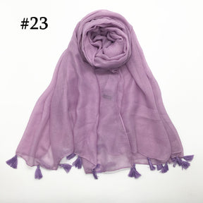 ND06  Plain Polyester Flat-Finish Tassel-End Hijab