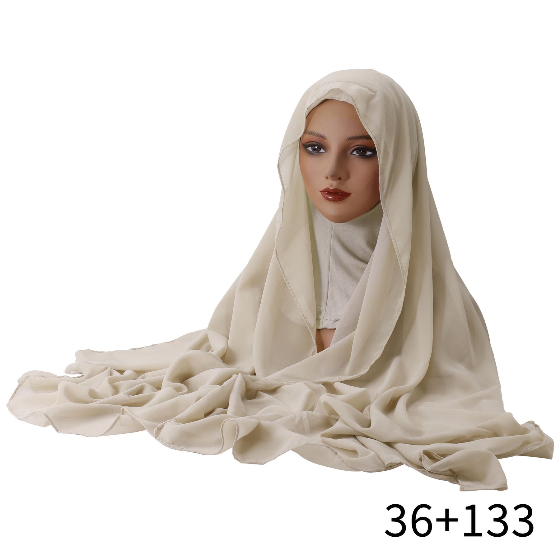 YZ136  Solid color pearl chiffon hijab and base hat combination