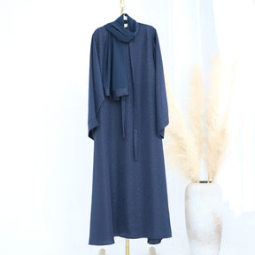 LRDB010+LRDB011  Fashion Print Elegant Cardigan Dress with Hijab Two-Piece Set