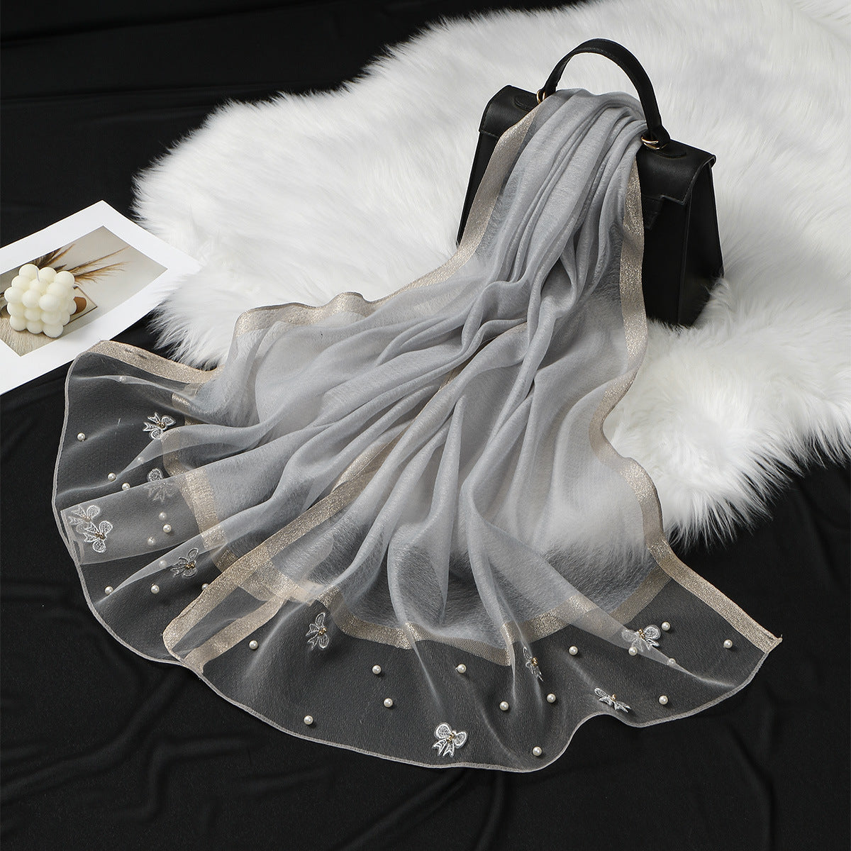 MZ070,71,72  Organza Pearl-Studded Women’s Sun Protection Scarf