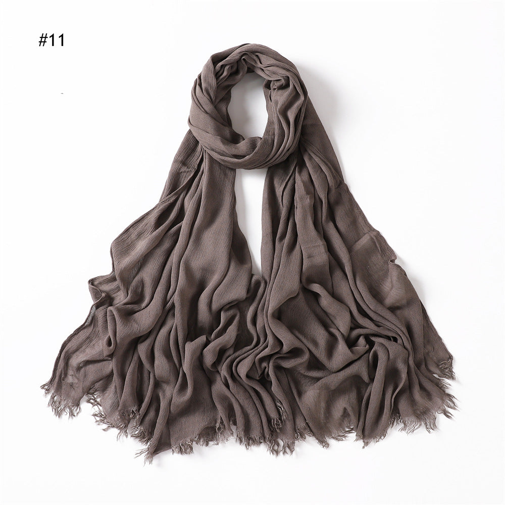 YZ28 Women's pleated solid color rayon two-end shawl breathable soft scarf