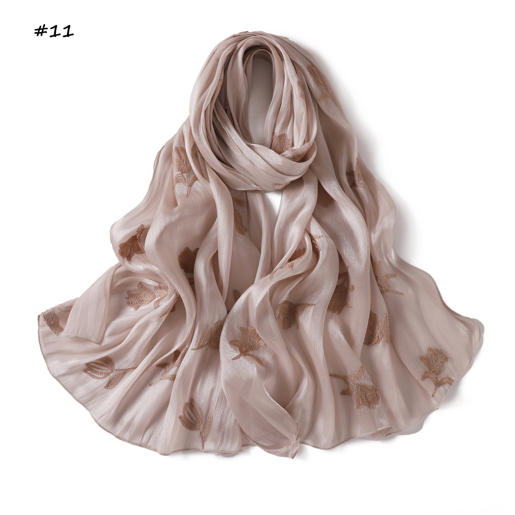 YZ330  Plain Sea Island Silk Embroidered Satin Hijab