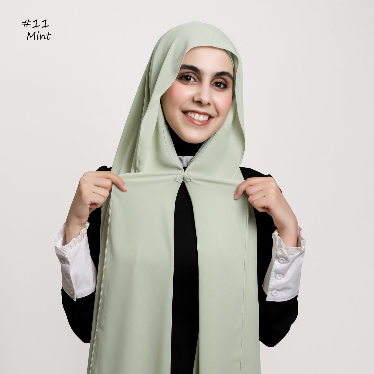 YZ316  Plain Silky Thick Chiffon Hijab with Built-in Magnetic Buckle and Matching Undercap