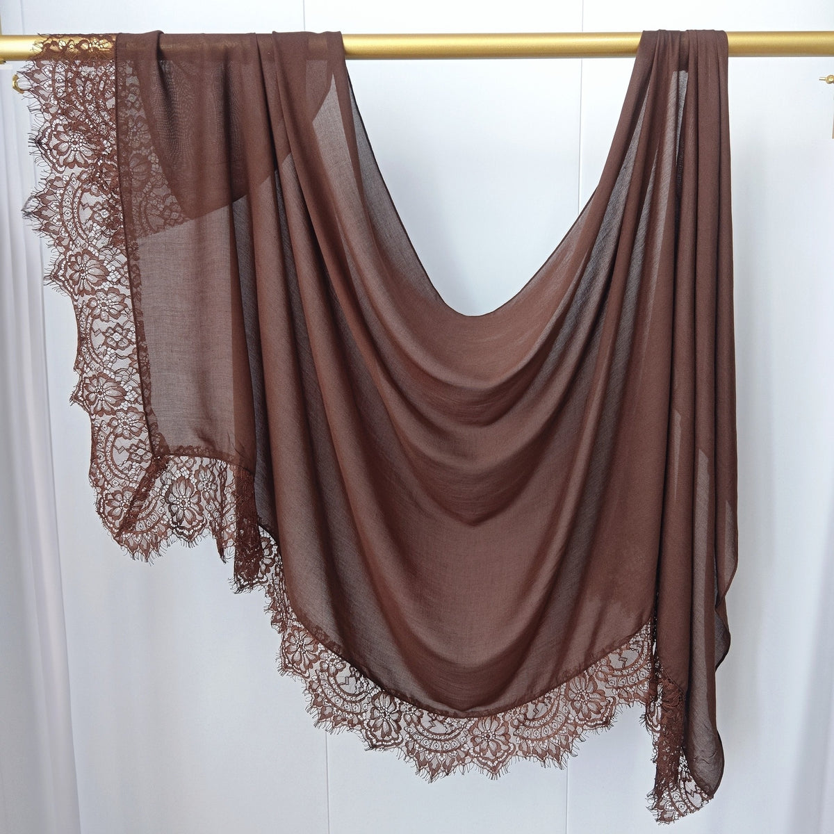 WJ079 Plain Cotton Lace Trim Modal Hijab