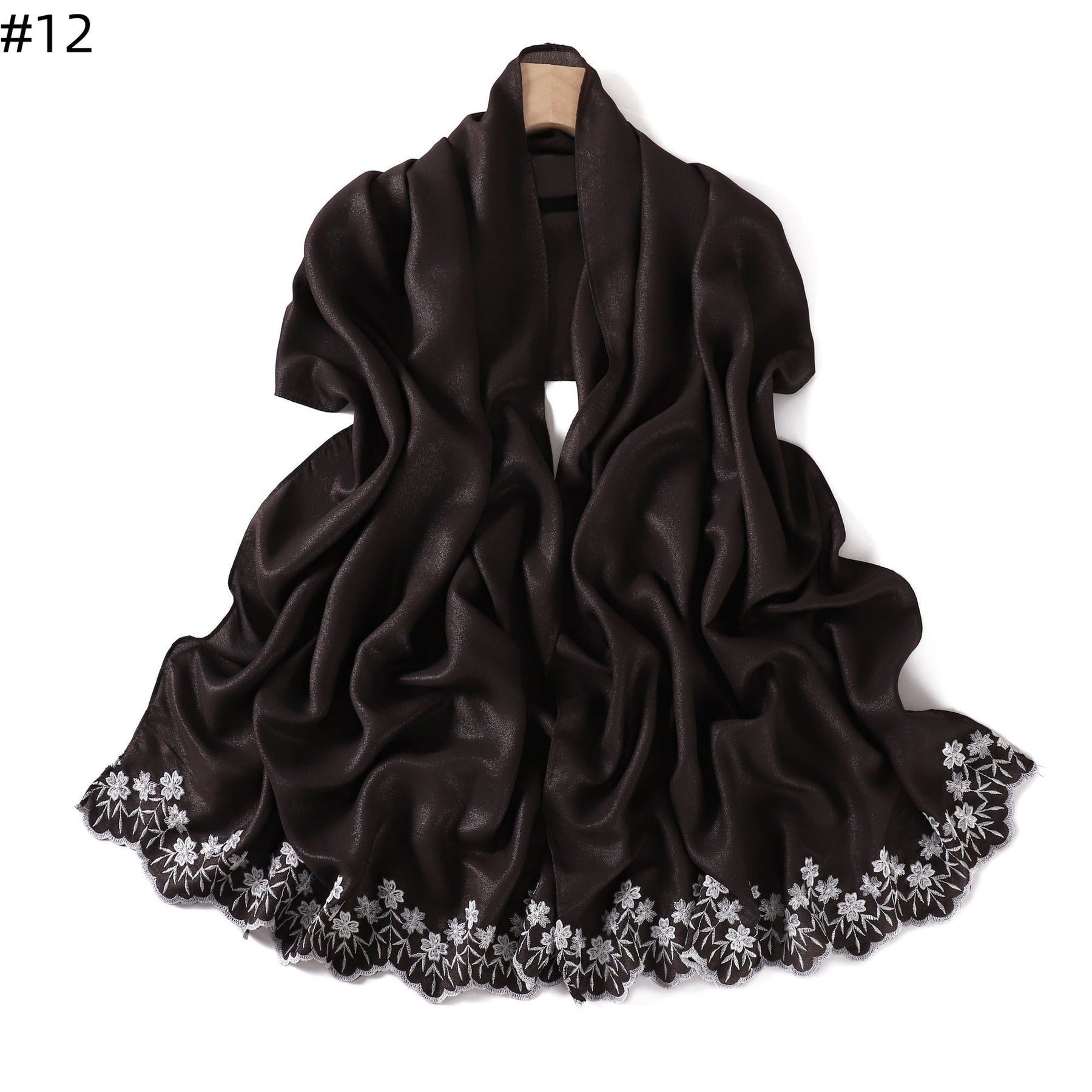 YZ339  Plain Embroidered Ends Shimmer Chiffon Hijab