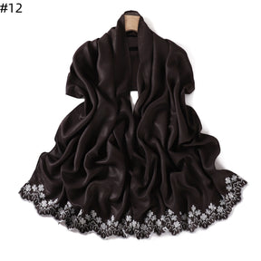 YZ339  Plain Embroidered Ends Shimmer Chiffon Hijab