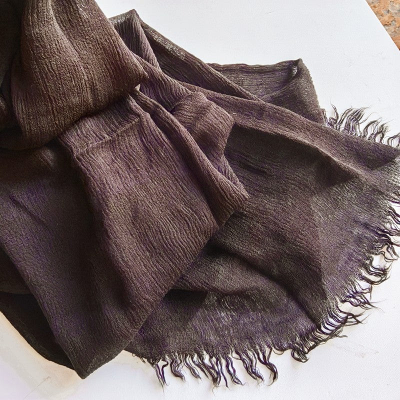 WJA79  Plain natural crinkle cotton hijab with fringes on both ends