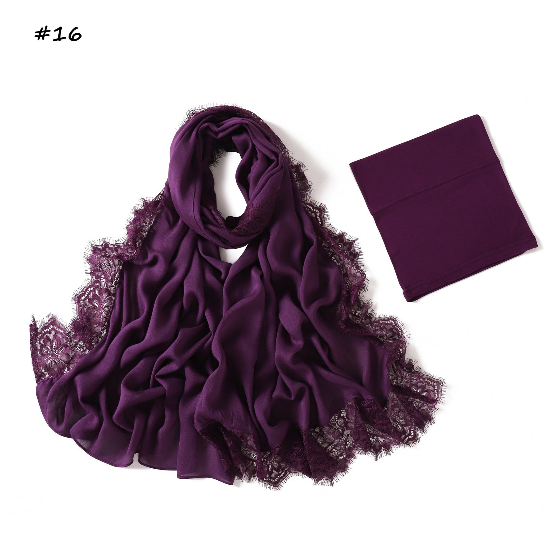 YZ347  Plain Modal Lace Hijab + Mercerized Cotton Tube Cap Set