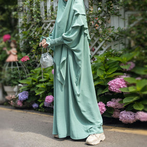 LR616+HJ908  Plain Polyester Batwing Dress + Hijab Set