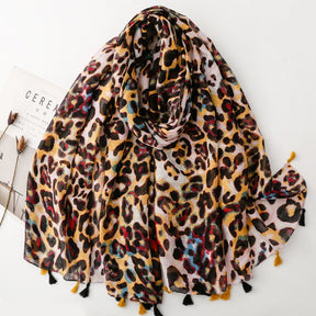 SL2202-009  Women's Ethnic Cotton Linen Feel Scarf with Wheat Ears Tassels