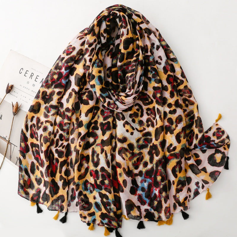SL2202-009  Women's Ethnic Cotton Linen Feel Scarf with Wheat Ears Tassels
