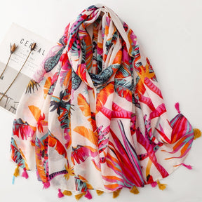 SL2202-009  Women's Ethnic Cotton Linen Feel Scarf with Wheat Ears Tassels