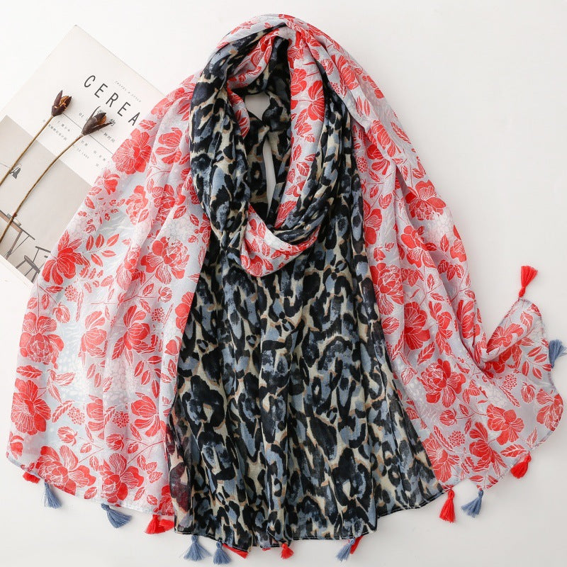 SL2202-009  Women's Ethnic Cotton Linen Feel Scarf with Wheat Ears Tassels