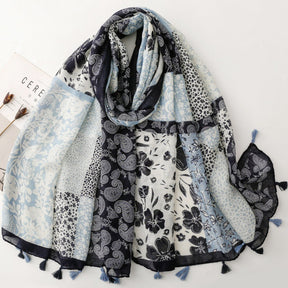 SL2202-009  Women's Ethnic Cotton Linen Feel Scarf with Wheat Ears Tassels