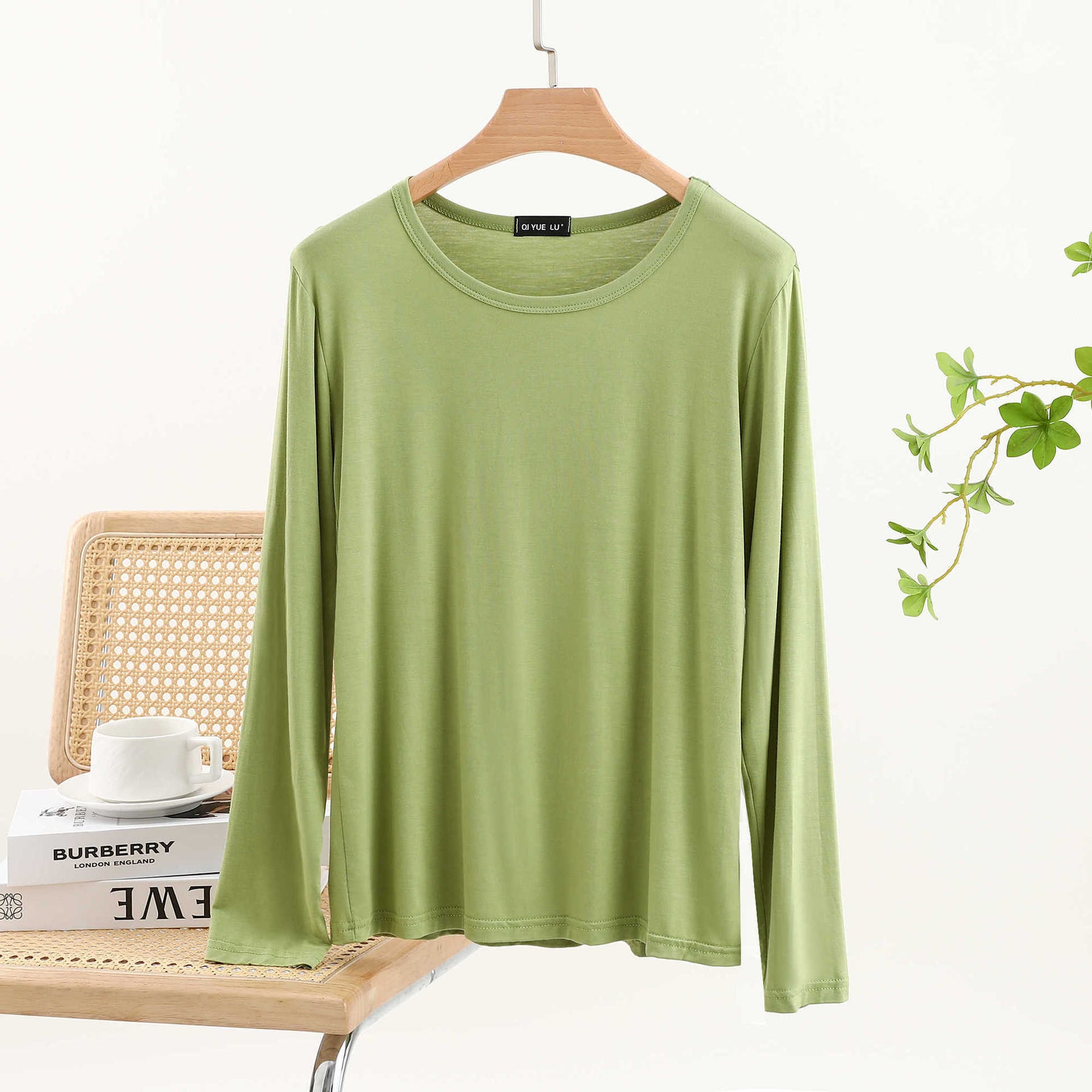 JC001  Crew Neck Modal Long Sleeve Loose Stretch Top