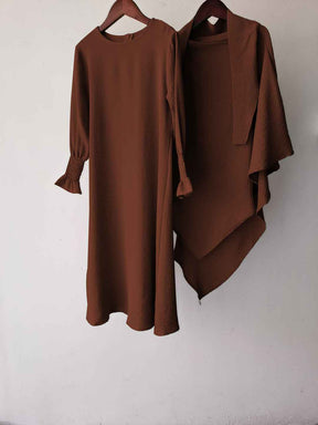 23591 Children's Solid Color Ruffle Dress & Shawl Set