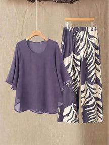 AL963438047152  Elegant Plus Size Chiffon Top & 4-Way Stretch Pants Set