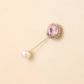 55646  Crystal Brooch with Colorful Zircon Gemstones, Long Pin