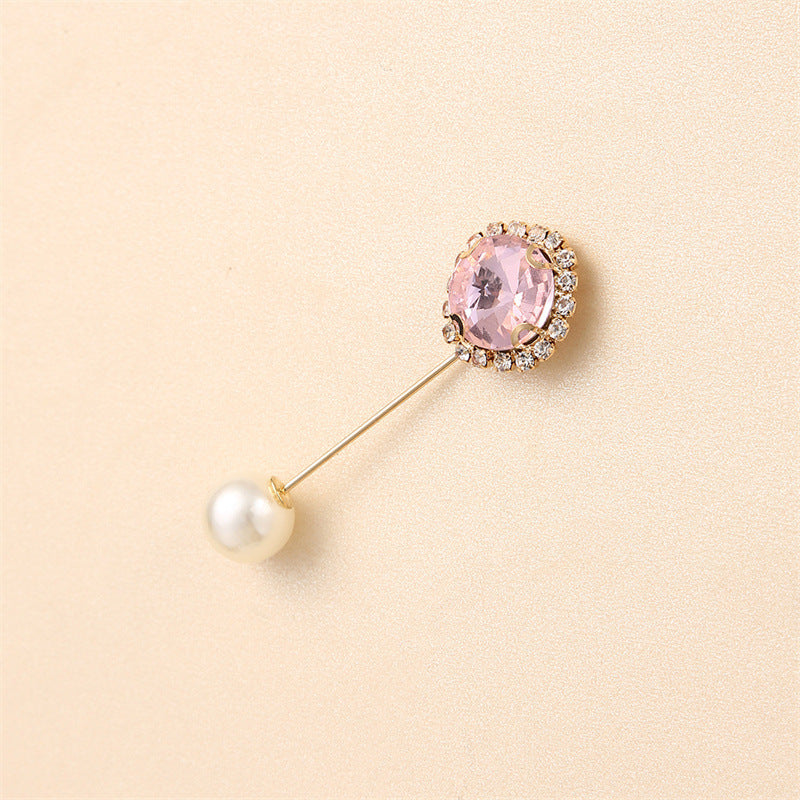 55646  Crystal Brooch with Colorful Zircon Gemstones, Long Pin