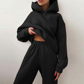 21660  Fashion Sporty Plain Hooded Sweatshirt Casual Set Abaya