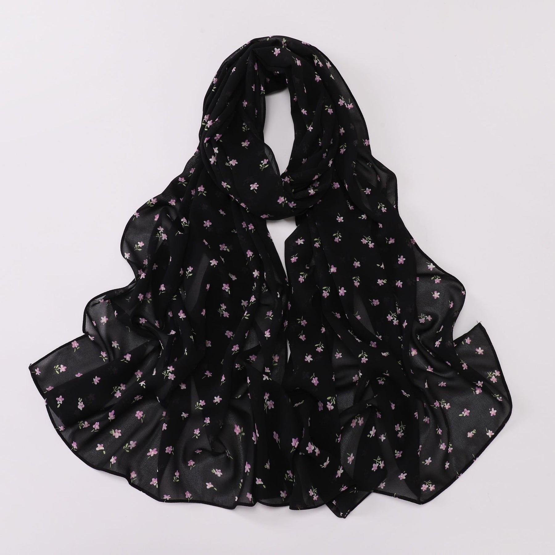 W-0022  Ditsy Floral Printed Pearl Chiffon Hijab