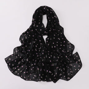 W-0022  Ditsy Floral Printed Pearl Chiffon Hijab