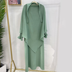 LR591+HJ907  Plain Dress with Single-Layer Hijab Set