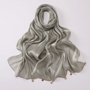 260302  Sea Island Silk Long Hijab with Handmade Chain