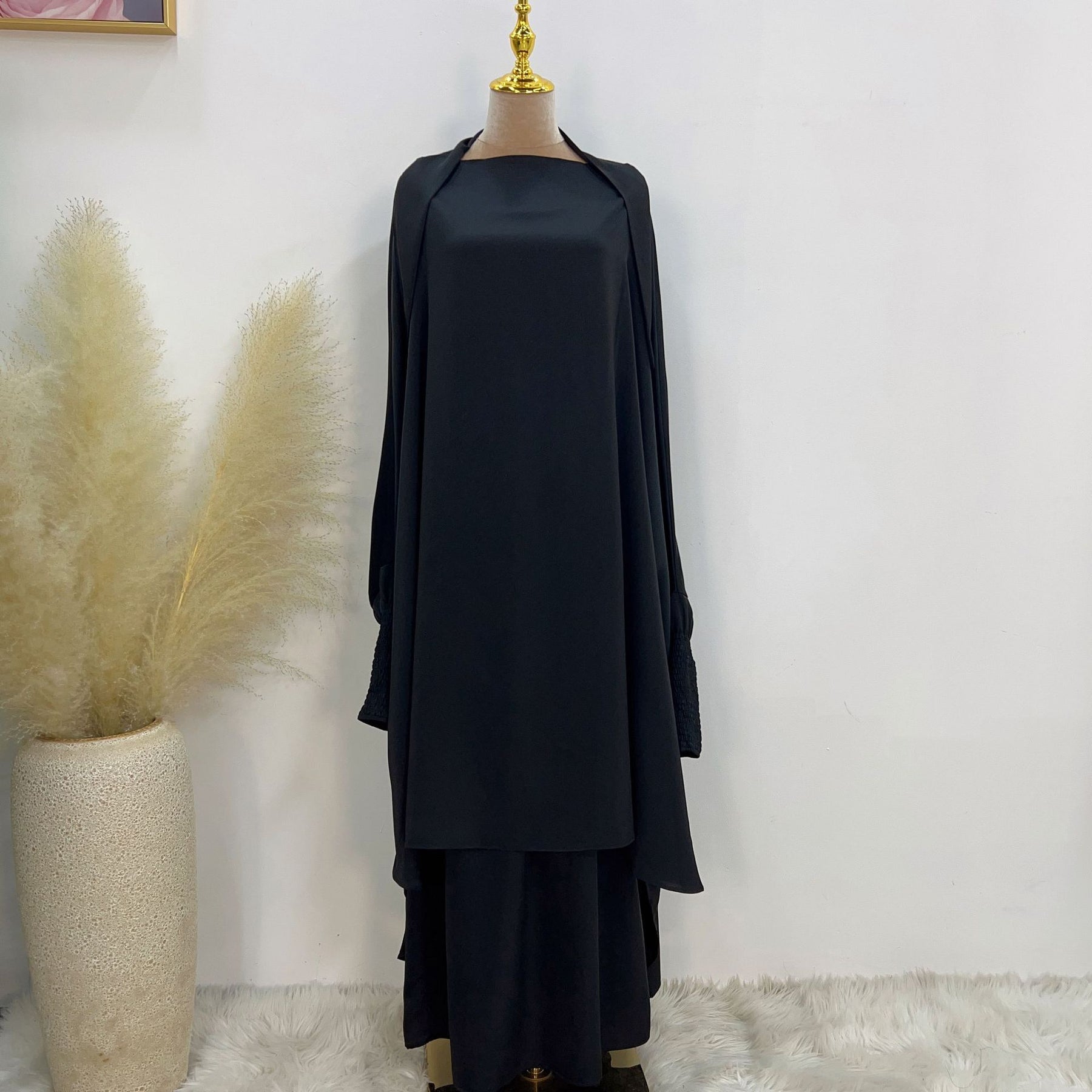 LR618  Plain Flared Abaya Dress Set - Casual Everyday Wear