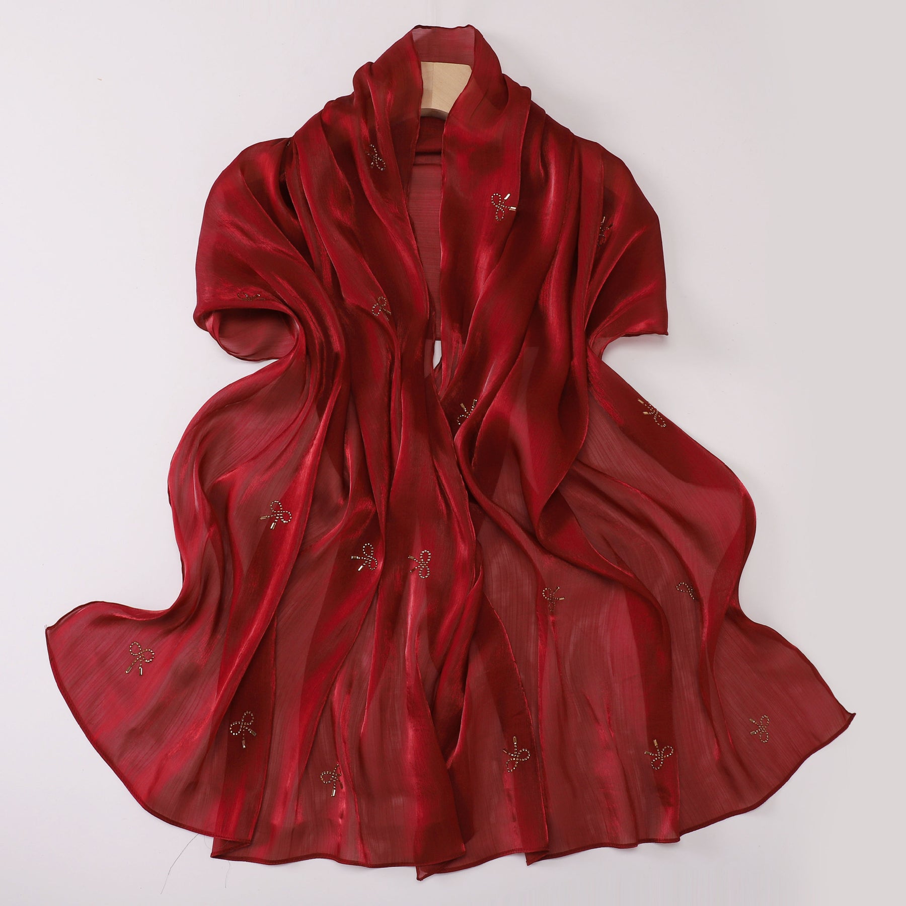 W-0625  Sea Island Silk Bright Silk Hijab with Rhinestone Bow