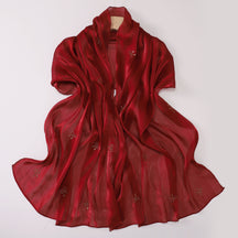 W-0625  Sea Island Silk Bright Silk Hijab with Rhinestone Bow
