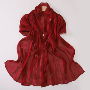 W-0625  Sea Island Silk Bright Silk Hijab with Rhinestone Bow