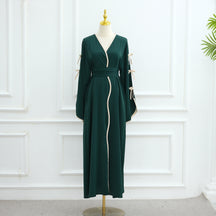 LR962+LR1003 Plain Bow Abaya Dress Set