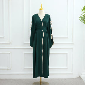 LR962+LR1003 Plain Bow Abaya Dress Set