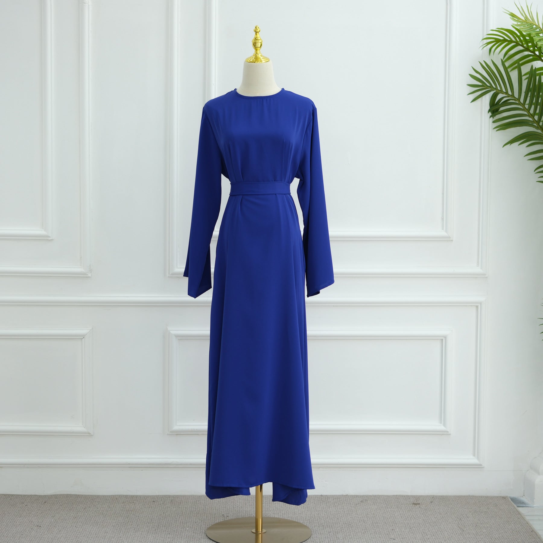 LR1046  Plain Tie-Waist Nida Dress
