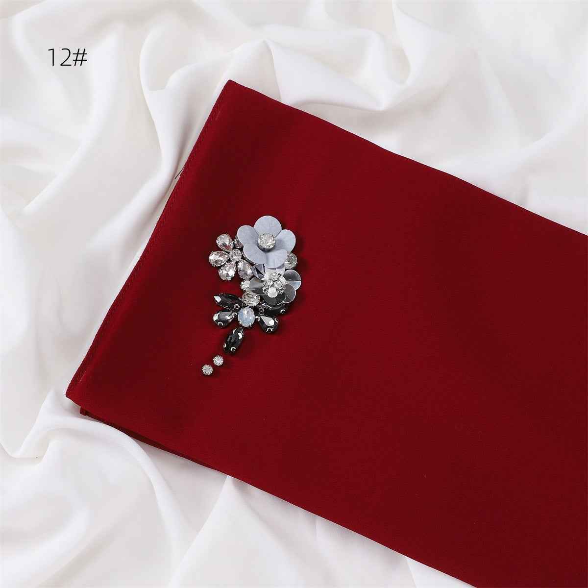 YZ147  Hand-Set Crystal Plain Pearl Chiffon Hijab