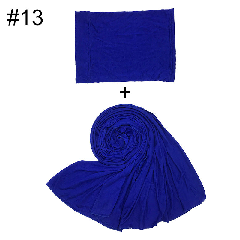 ND472  50*170cm  Small Size Plain Cotton Mercerized Cotton Soft Hijab with Undercap Set