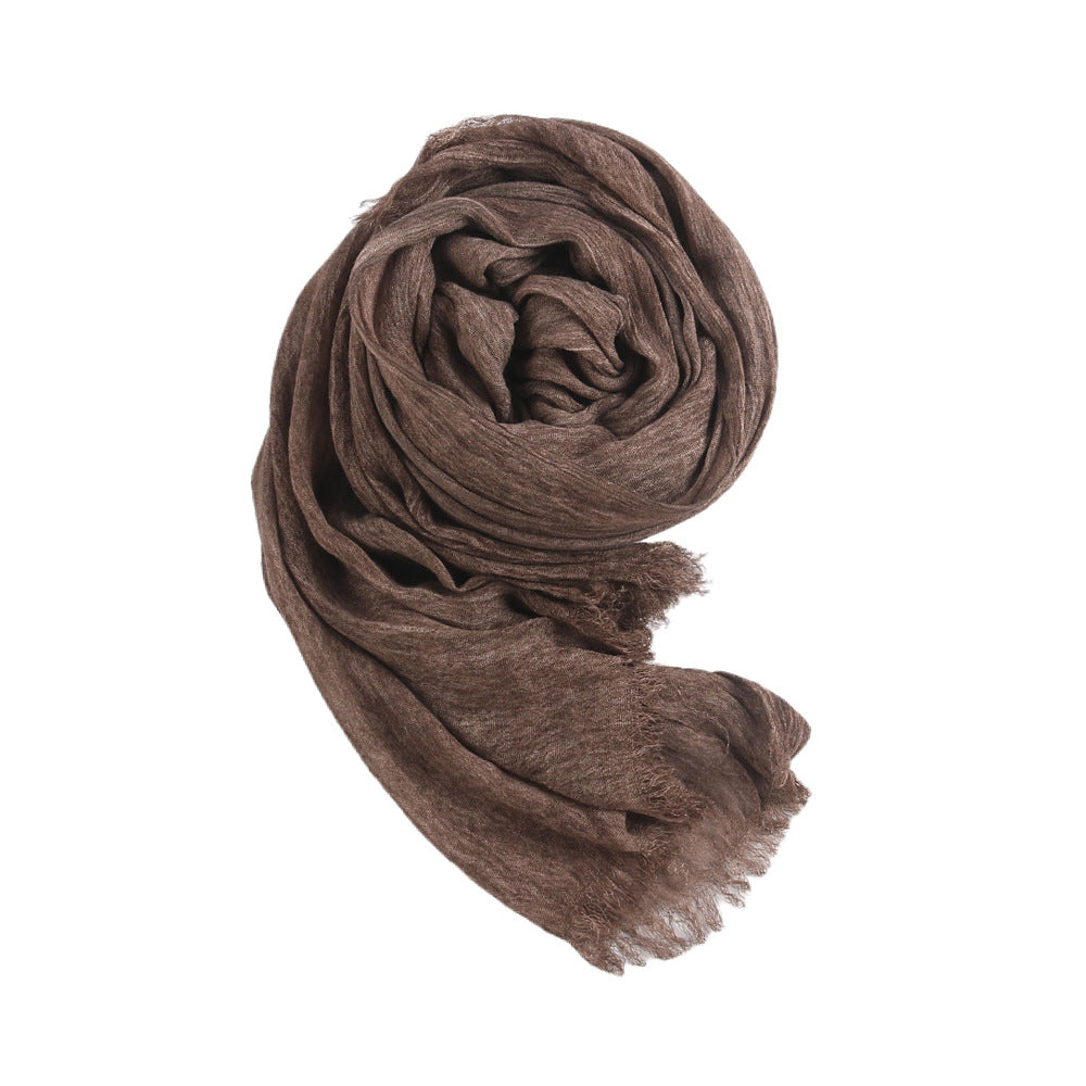 WJ070  Crinkled Rayon Scarf, Finished with Side Fringe
