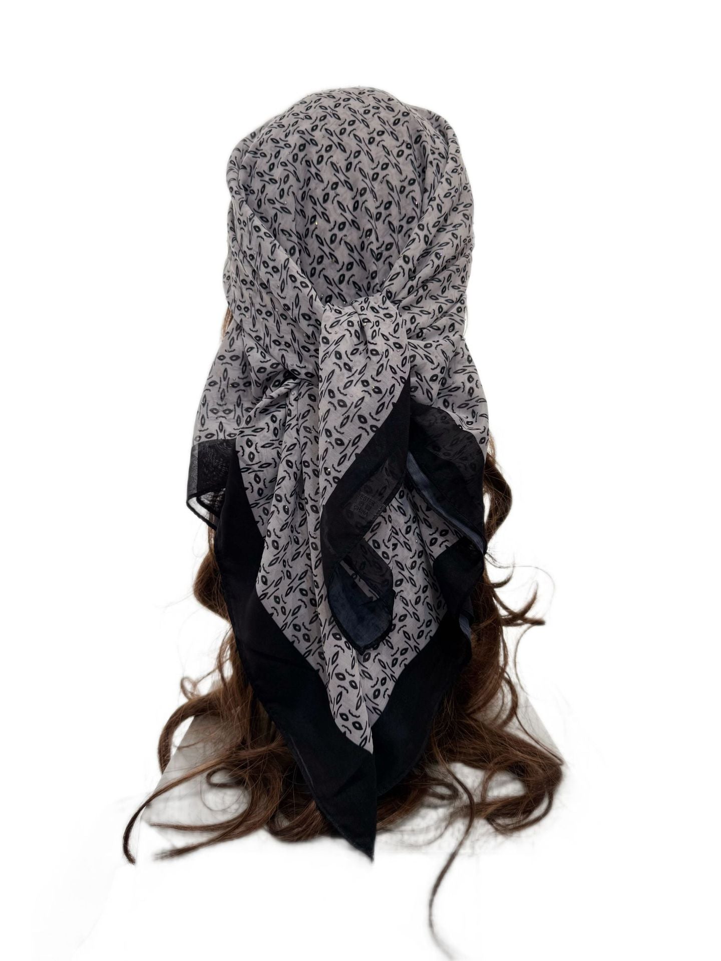 ASYLT552509018  90*90cm Paisley Printed Polyester Hotfix Rhinestone Square Scarf