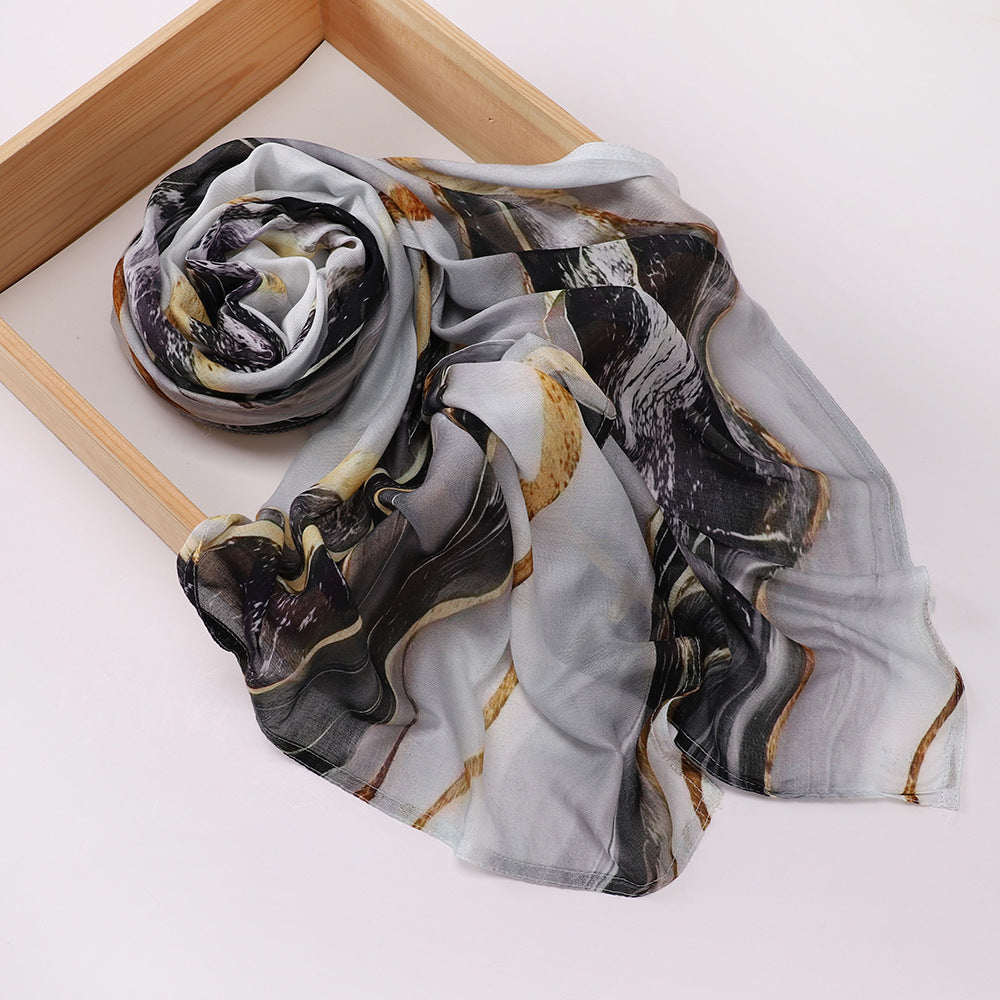 MSL395  Modal printed double stitch scarf