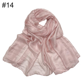 ND479 Linen Solid Color Faux Silk Soft Turban Shawl Scarf