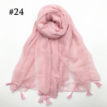 ND06  Plain Polyester Flat-Finish Tassel-End Hijab
