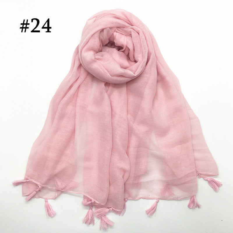 ND06  Plain Polyester Flat-Finish Tassel-End Hijab