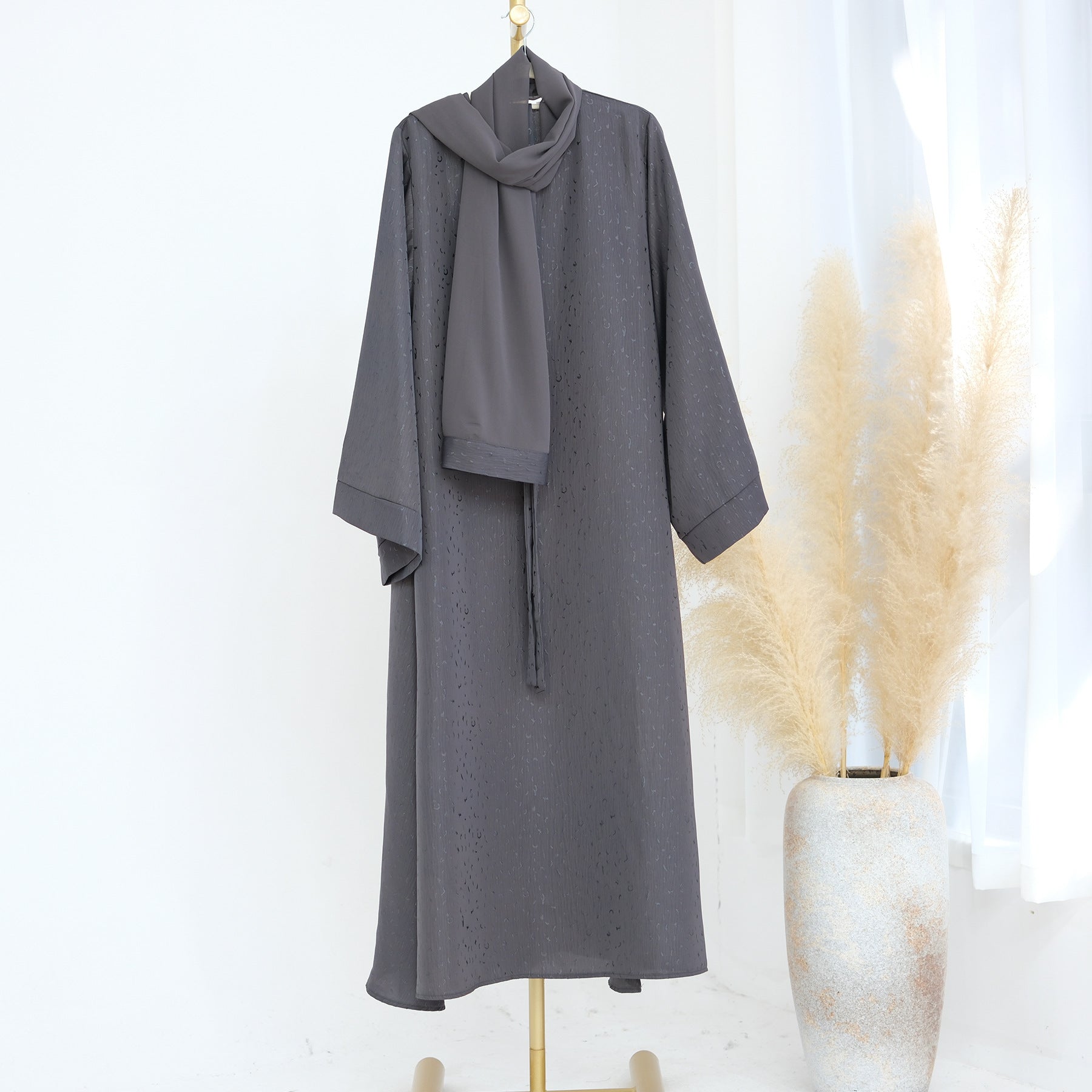 LRDB010+LRDB011  Fashion Print Elegant Cardigan Dress with Hijab Two-Piece Set