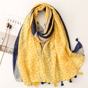 SL2202-009  Women's Ethnic Cotton Linen Feel Scarf with Wheat Ears Tassels