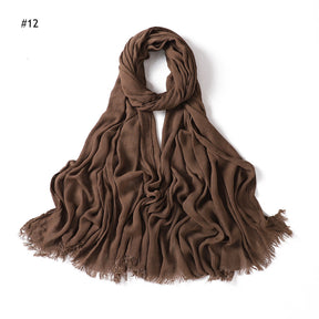 YZ28 Women's pleated solid color rayon two-end shawl breathable soft scarf